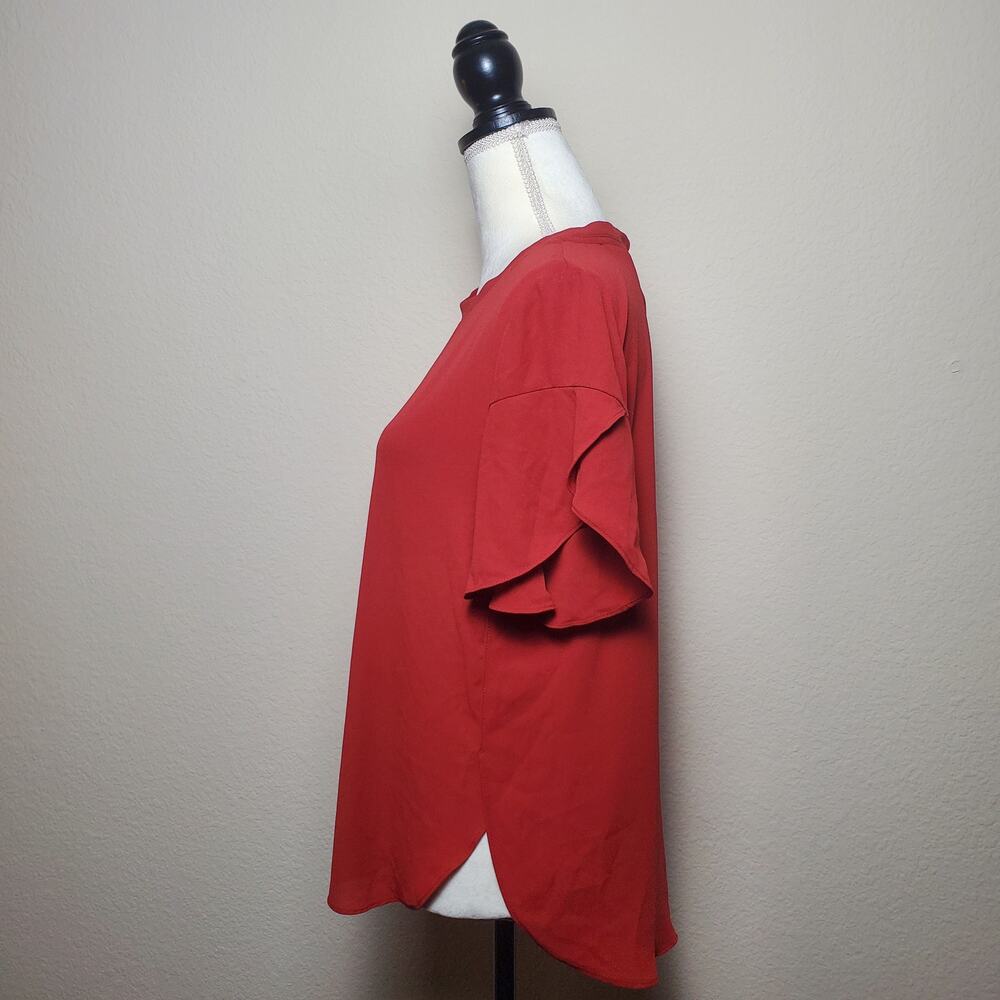 Loft Red Flutter Blouse Small - Picture 2 of 8